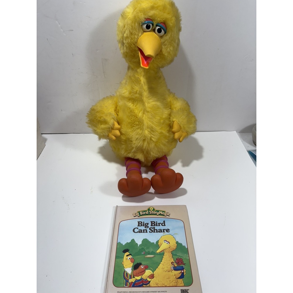 Vtg Sesame Street Big Bird 1986 Ideal Talking Toy + Book  For Repair Parts AS IS
